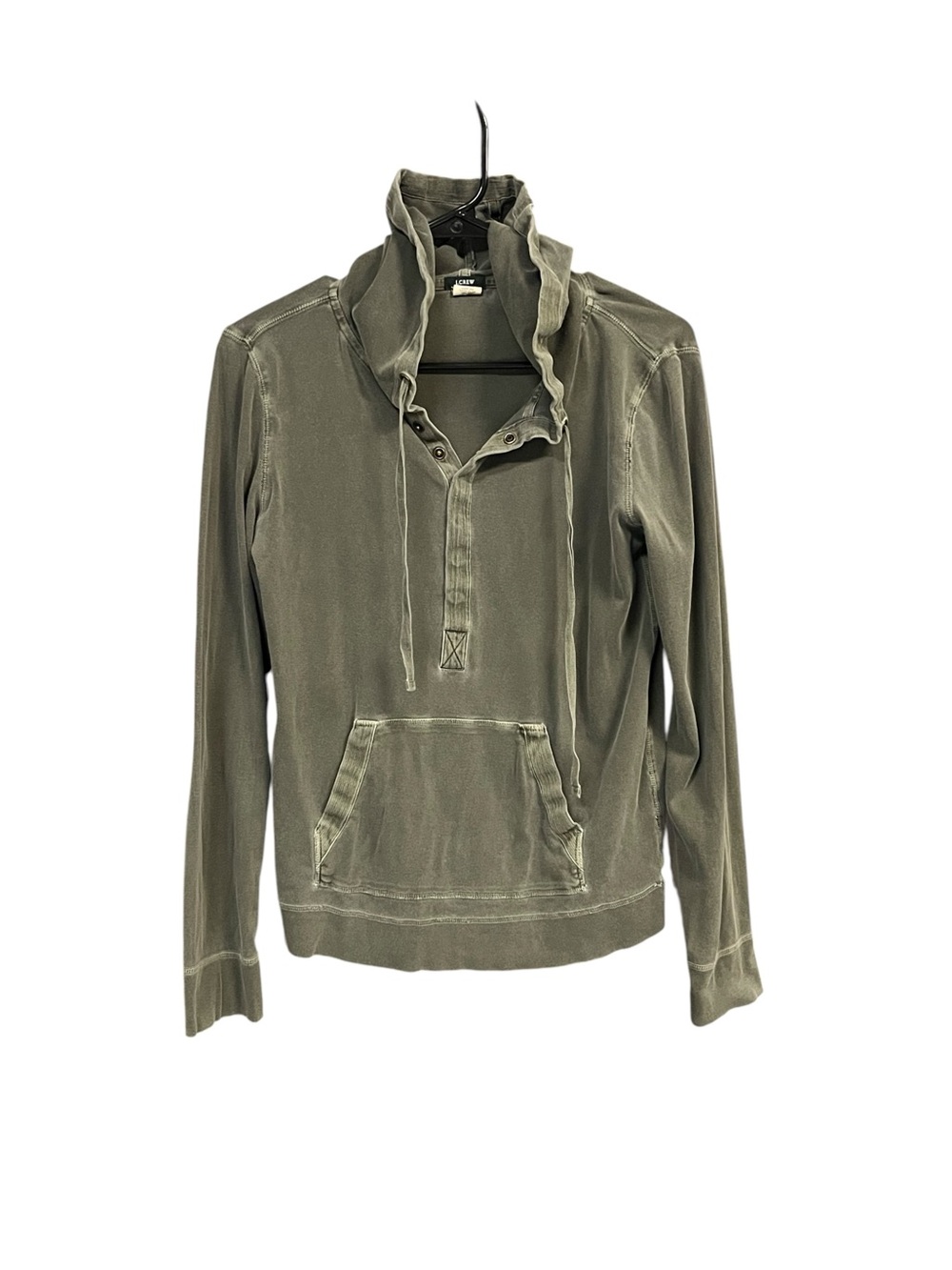 J.Crew 100% Cotton Olive Green Hooded Top M Y2K Boho Vintage Utility Casual